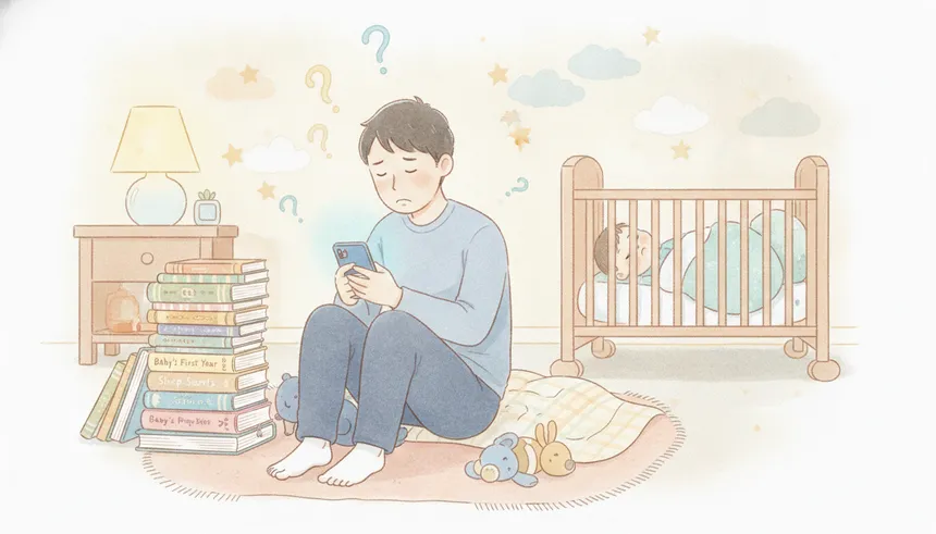 深夜スマホで検索する父(水彩イラスト)